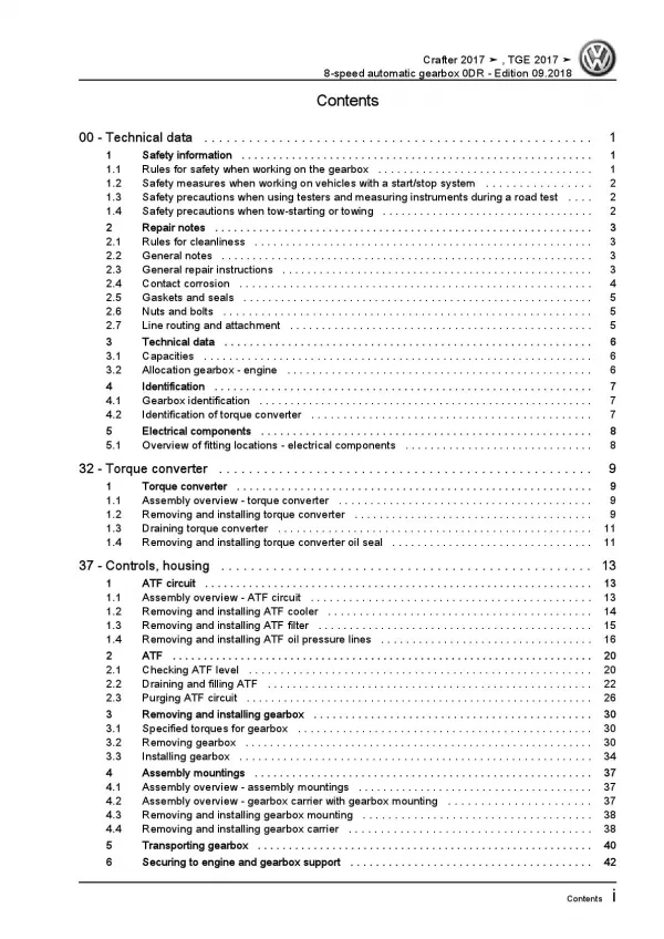 VW Crafter SY from 2017 8 speed automatic gearbox 0DR repair workshop manual pdf