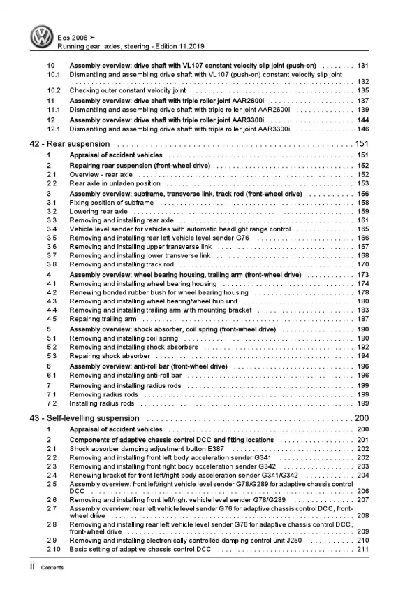 VW EOS type 1F 2006-2015 running gear axles steering repair workshop manual pdf