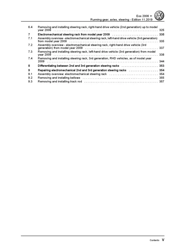 VW EOS type 1F 2006-2015 running gear axles steering repair workshop manual pdf