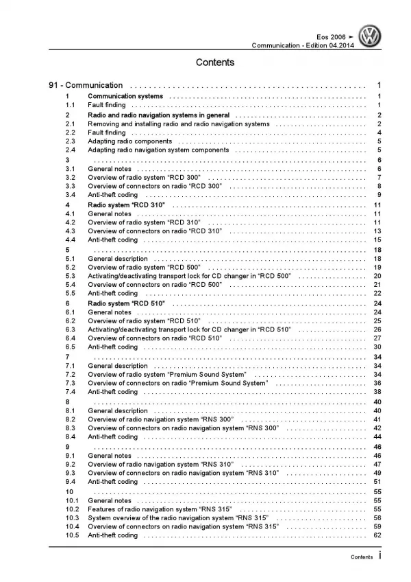 VW EOS type 1F 2006-2015 communication radio navigation repair manual pdf ebook