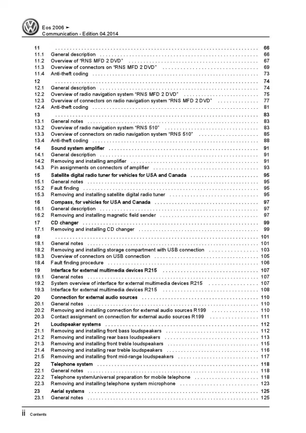 VW EOS type 1F 2006-2015 communication radio navigation repair manual pdf ebook