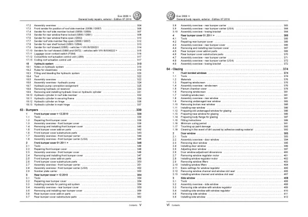 VW EOS type 1F 2006-2015 general body repairs exterior repair manual pdf ebook