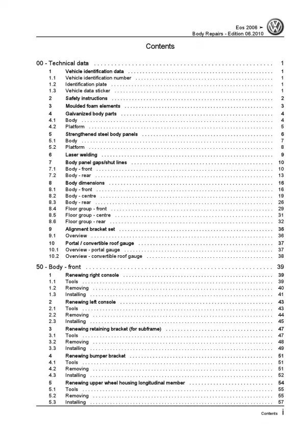 VW EOS type 1F 2006-2015 body repairs workshop repair manual pdf ebook