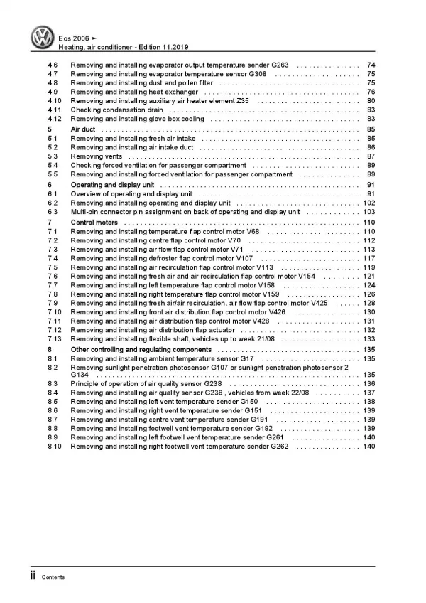VW EOS type 1F 2006-2015 heating air conditioning system repair manual pdf ebook