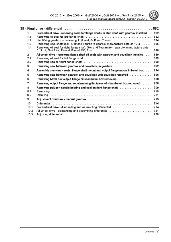 VW EOS type 1F 2006-2015 6 speed manual gearbox 02Q repair workshop manual pdf