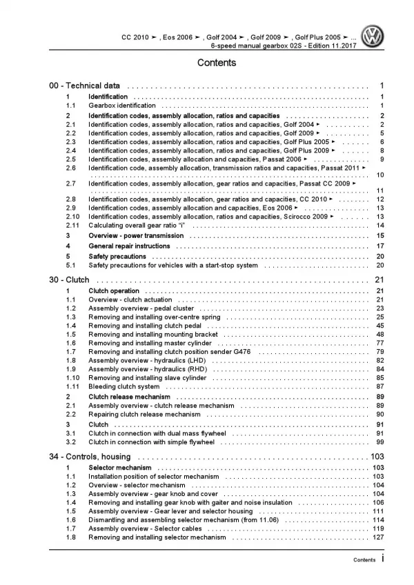 VW EOS type 1F 2006-2015 6 speed manual gearbox 02S repair workshop manual pdf