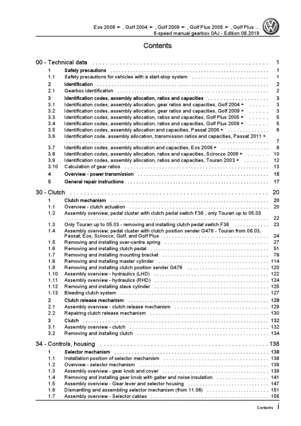 VW EOS type 1F 2006-2015 6 speed manual gearbox 0AJ repair workshop manual pdf