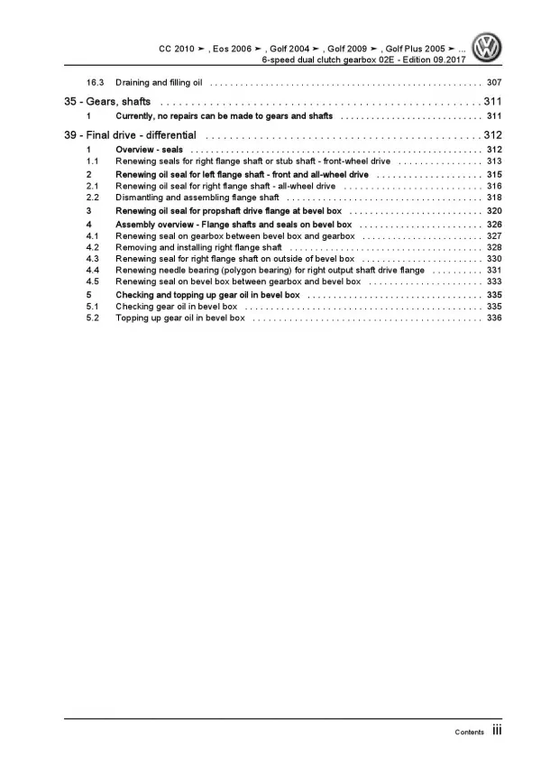 VW EOS type 1F 2006-2015 6 speed dual clutch gearbox 02E repair manual pdf ebook