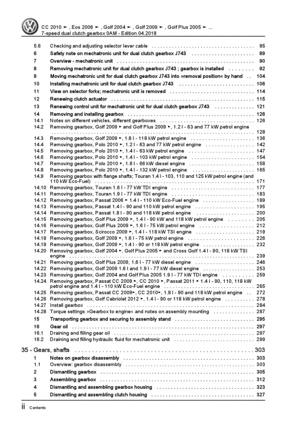 VW EOS type 1F 2006-2015 7 speed dual clutch gearbox 0AM repair manual pdf ebook