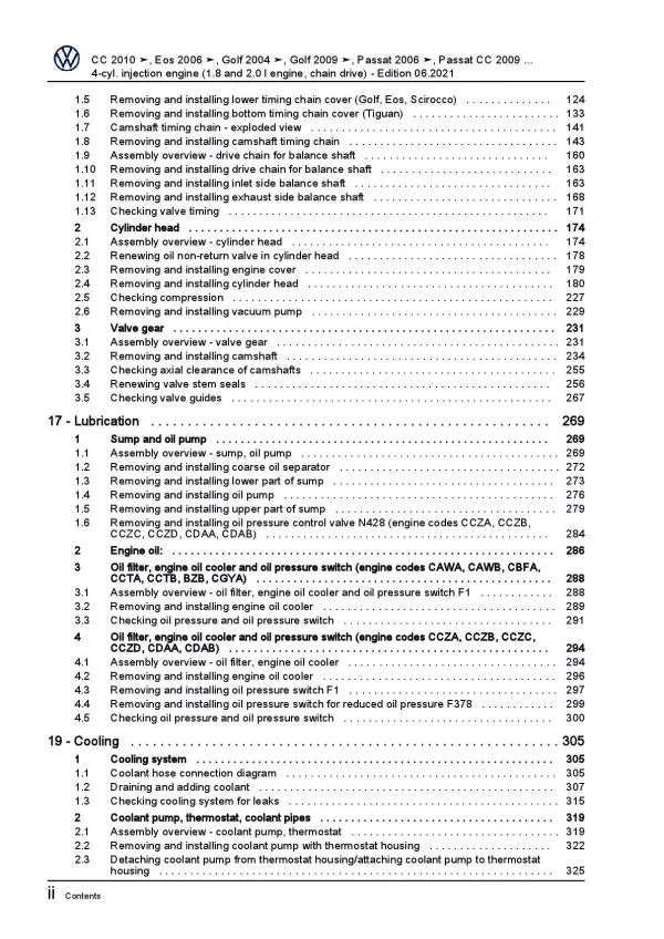 VW EOS type 1F 2006-2015 4-cyl. 1.8l 2.0l petrol engines 152-211 hp manual pdf