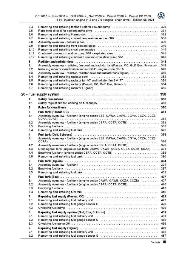 VW EOS type 1F 2006-2015 4-cyl. 1.8l 2.0l petrol engines 152-211 hp manual pdf