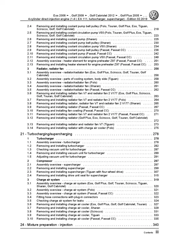 VW EOS type 1F 2006-2015 4-cyl. 1.4l petrol engines 140-180 hp repair manual pdf