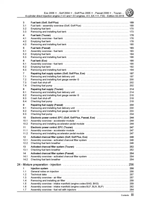 VW EOS type 1F 2006-2015 4-cyl. 1.4l 1.6l petrol engines 90-115 hp repair pdf