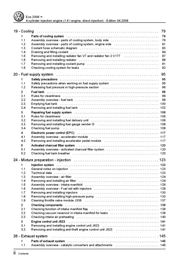 VW EOS type 1F 2006-2015 4-cyl. 1.6l petrol engines 115 hp repair manual pdf