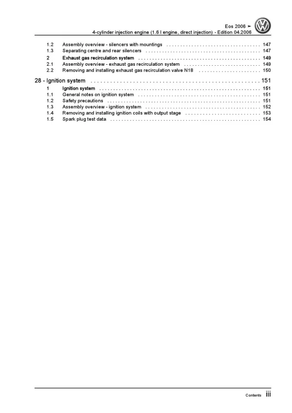 VW EOS type 1F 2006-2015 4-cyl. 1.6l petrol engines 115 hp repair manual pdf