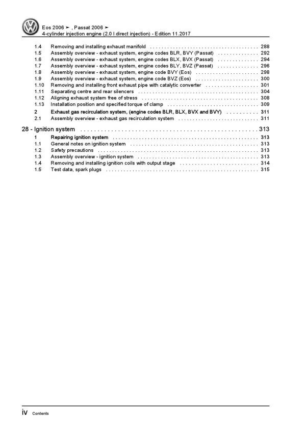 VW EOS type 1F 2006-2015 4-cyl. 2.0l petrol engines 150 hp repair manual pdf