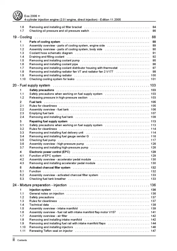 VW EOS type 1F 2006-2015 4-cyl. 2.0l petrol engines 150 hp repair manual pdf