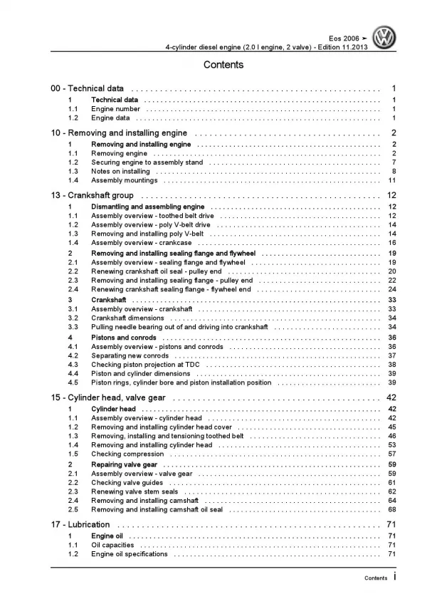 VW EOS type 1F 2006-2015 4-cyl. diesel engines 2.0l 2 valve repair manual pdf