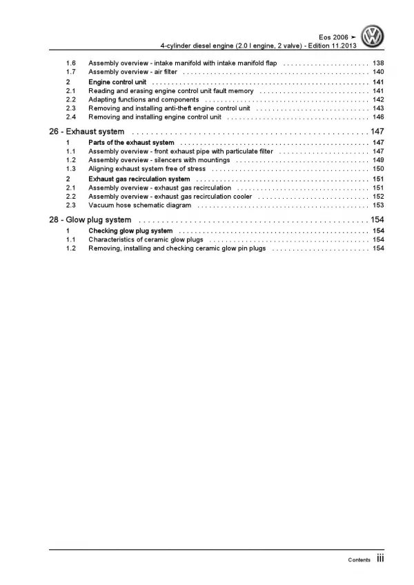 VW EOS type 1F 2006-2015 4-cyl. diesel engines 2.0l 2 valve repair manual pdf