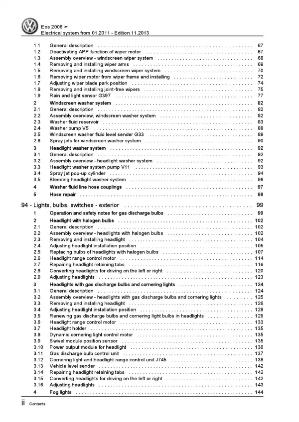 VW EOS type 1F 2011-2015 electrical system repair workshop manual pdf ebook