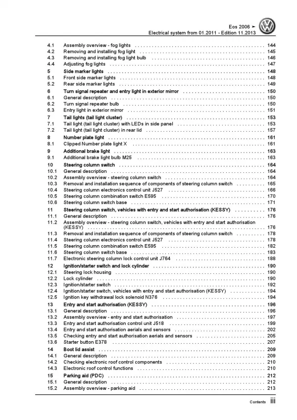 VW EOS type 1F 2011-2015 electrical system repair workshop manual pdf ebook
