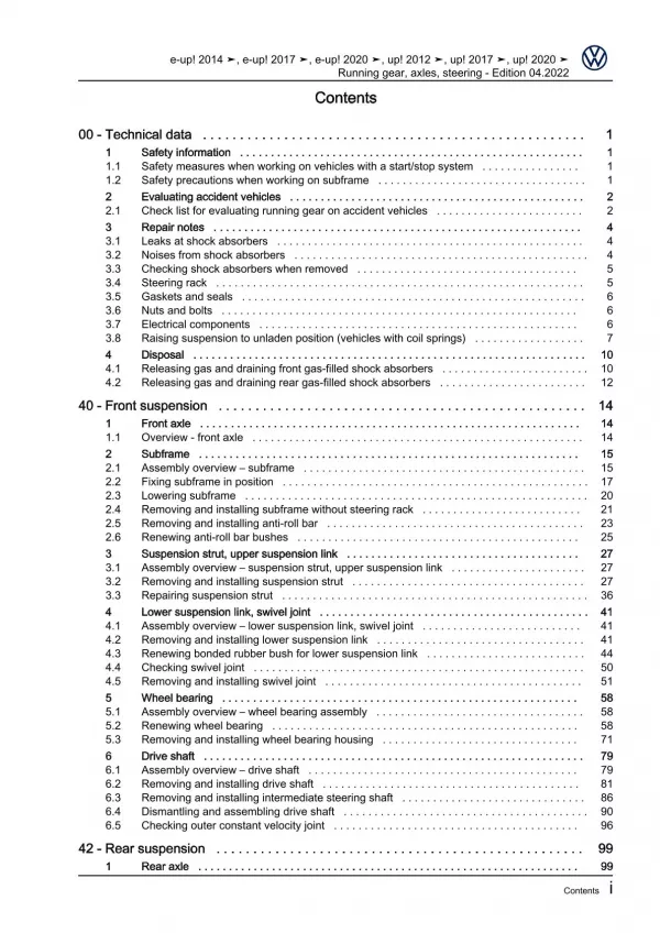 VW eUp! BL1 2013-2016 running gear axles steering repair workshop manual pdf