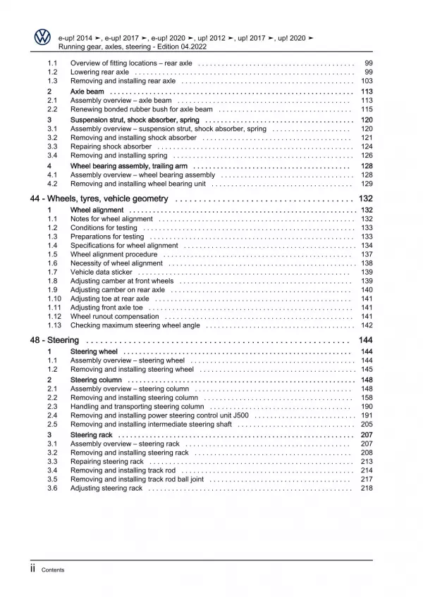 VW eUp! BL1 2013-2016 running gear axles steering repair workshop manual pdf