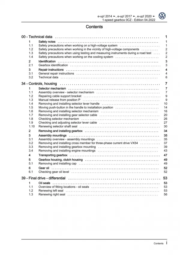 VW eUp! BL1 2013-2016 1 speed automatic gearbox 0CZ repair workshop manual pdf