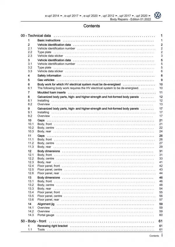 VW eUp! type BL2 from 2016 body repairs workshop repair manual pdf ebook