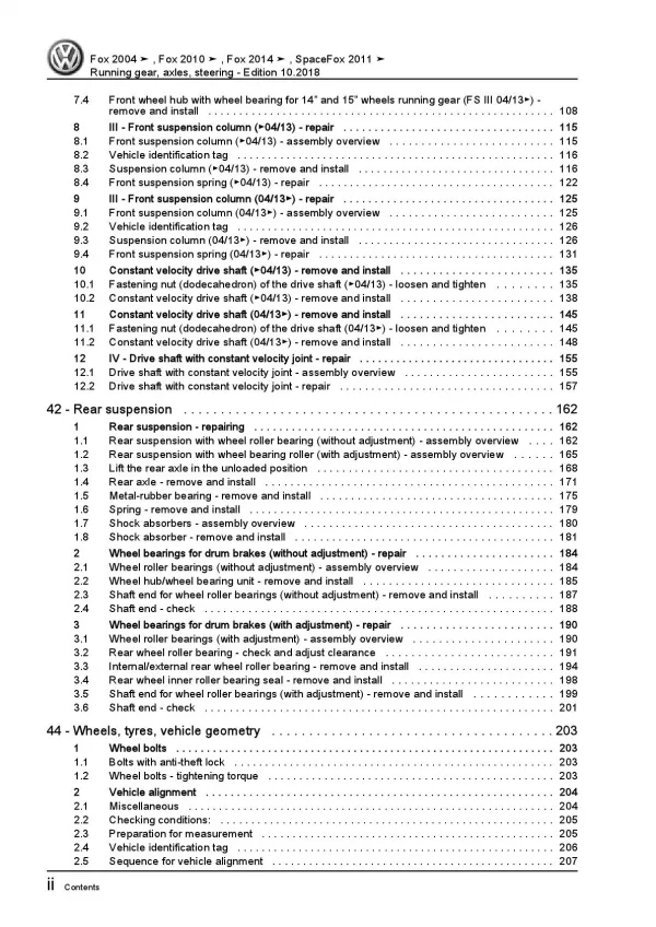 VW Fox type 5Z from 2003 running gear axles steering repair workshop manual pdf