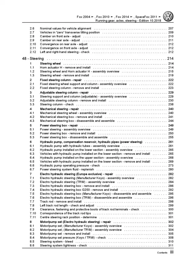 VW Fox type 5Z from 2003 running gear axles steering repair workshop manual pdf