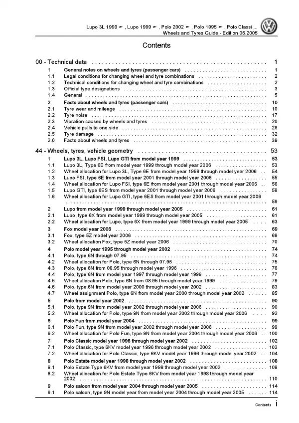 VW Fox type 5Z from 2006 wheels and tyres repair workshop manual pdf ebook