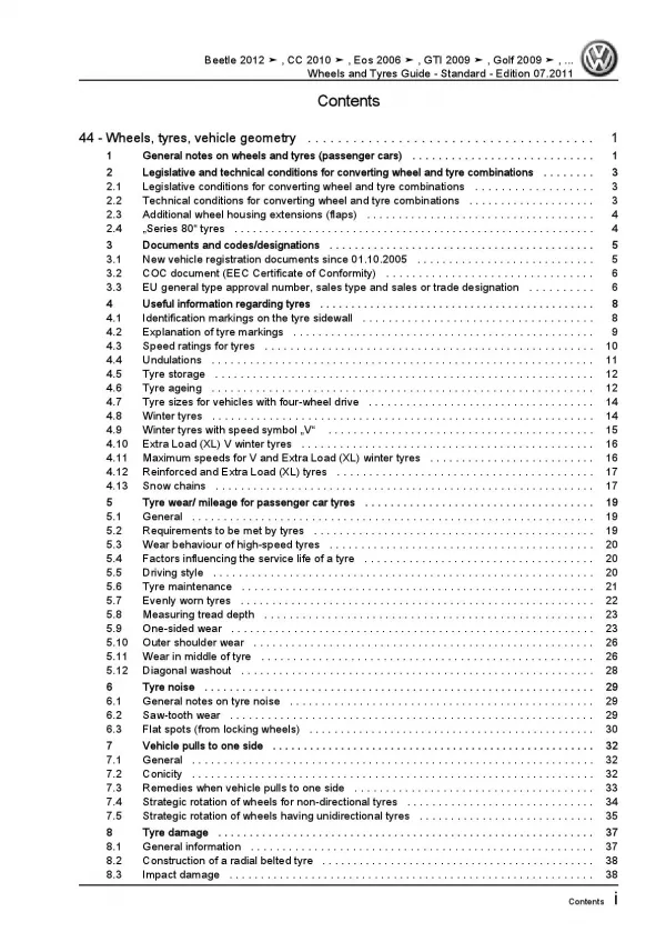 VW Fox type 5Z 2005-2012 wheels and tyres standard repair workshop manual pdf