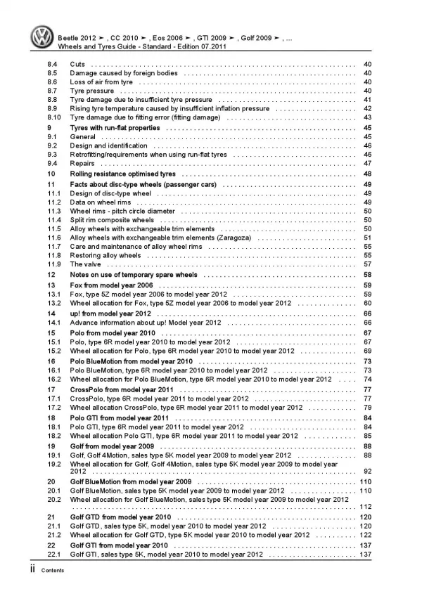 VW Fox type 5Z 2005-2012 wheels and tyres standard repair workshop manual pdf