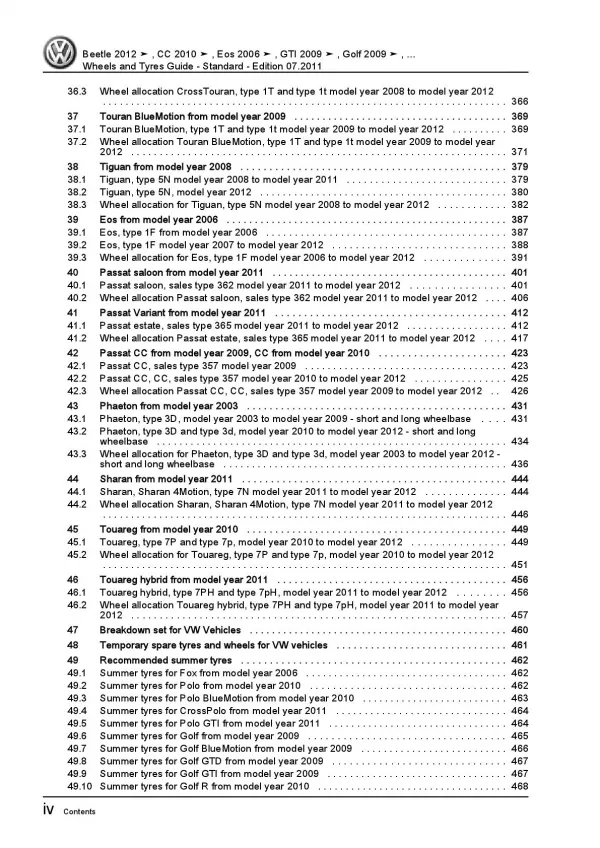 VW Fox type 5Z 2005-2012 wheels and tyres standard repair workshop manual pdf