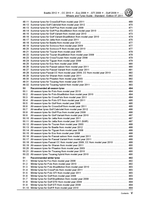 VW Fox type 5Z 2005-2012 wheels and tyres standard repair workshop manual pdf