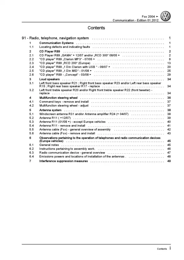 VW Fox type 5Z (03-09) communication radio navigation repair workshop manual pdf