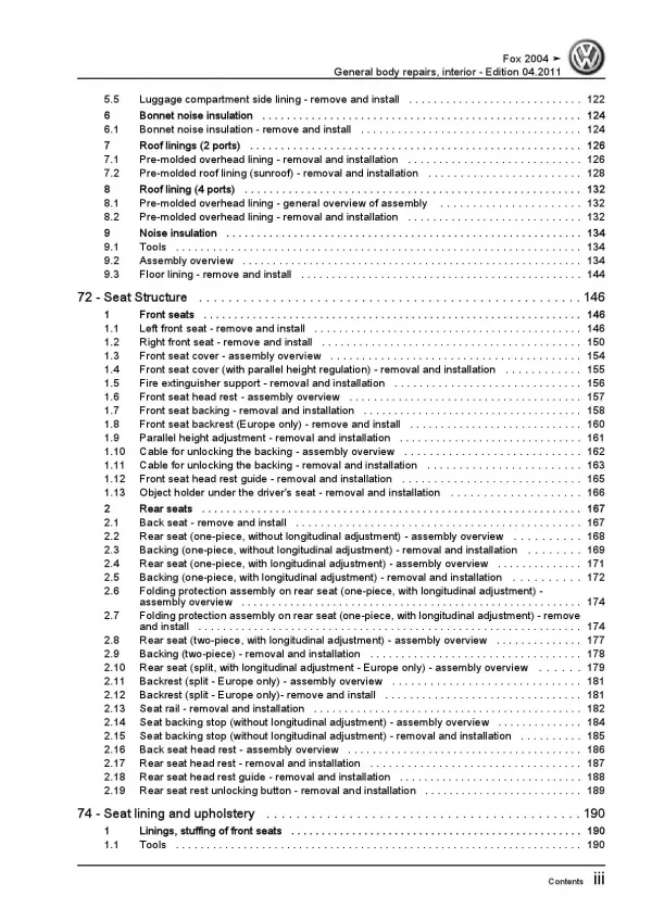 VW Fox type 5Z (03-09) general body repairs interior repair workshop manual pdf