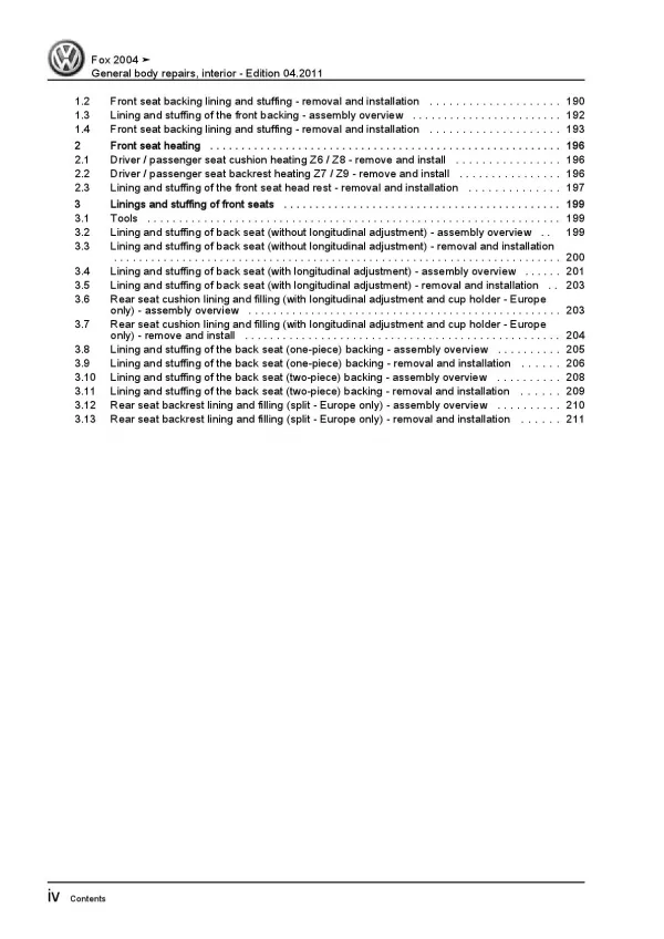 VW Fox type 5Z (03-09) general body repairs interior repair workshop manual pdf