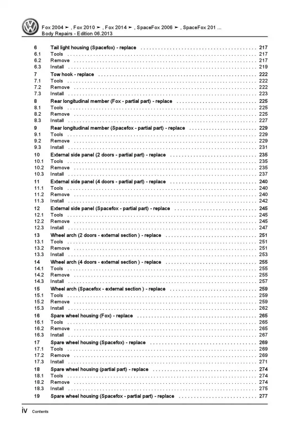 VW Fox type 5Z from 2003 body repairs workshop repair manual pdf ebook