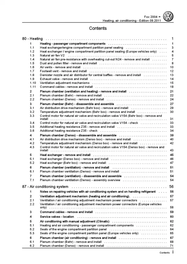 VW Fox 5Z 2010-2021 heating air conditioning system repair workshop manual pdf