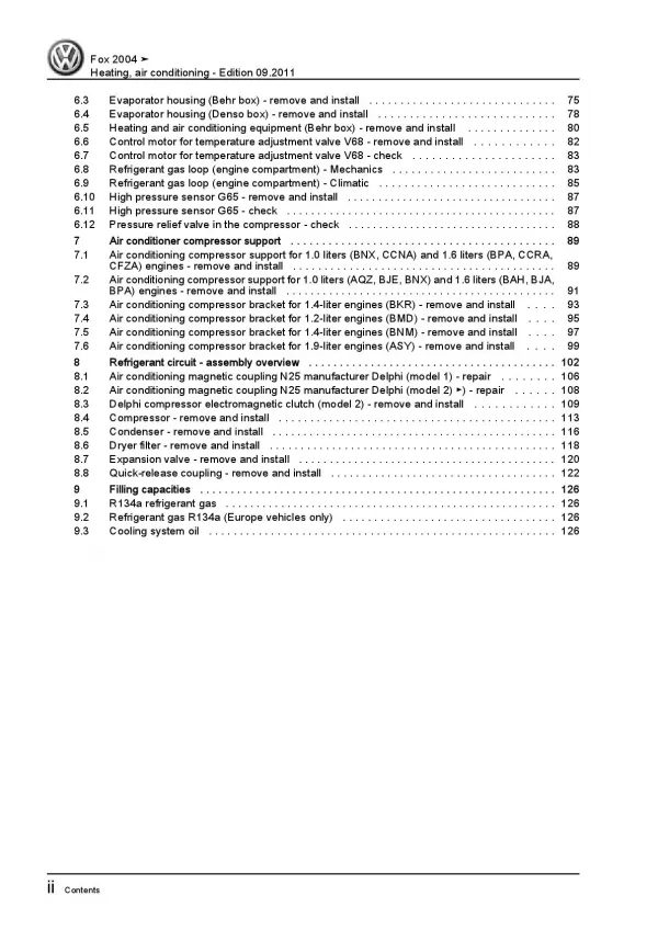 VW Fox 5Z 2003-2009 heating air conditioning system repair workshop manual pdf