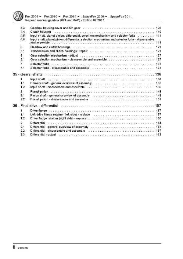 VW Fox 5Z from 2003 5 speed manual gearbox 02T 0AP repair workshop manual pdf