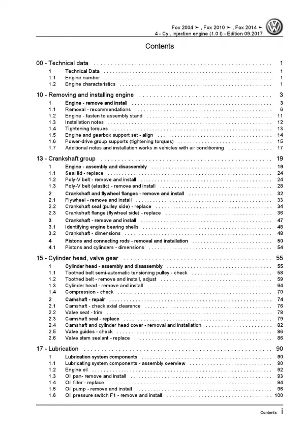 VW Fox type 5Z from 2003 4-cyl. petrol engines 1.0l repair workshop manual pdf