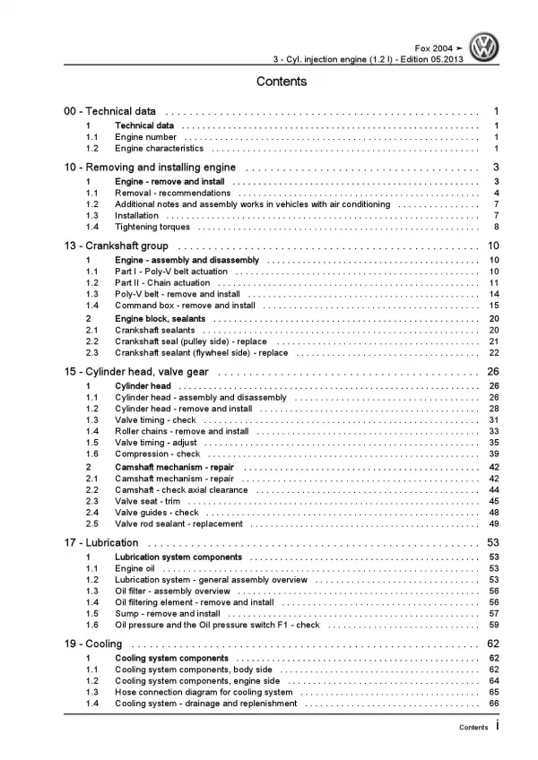 VW Fox type 5Z from 2003 3-cyl. petrol engines 1.2l repair workshop manual pdf