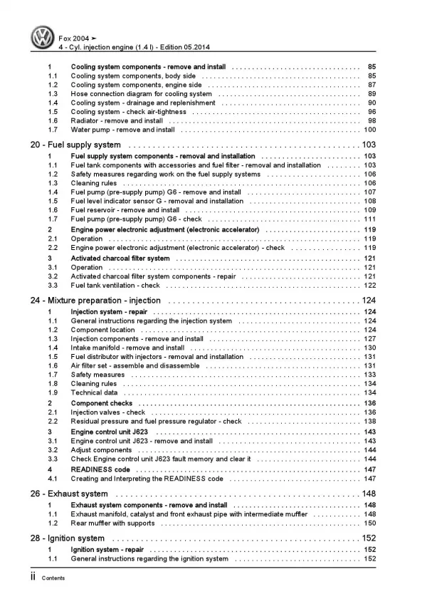 VW Fox 5Z from 2003 4-cyl. 1.4l petrol engines 74 hp repair workshop manual pdf