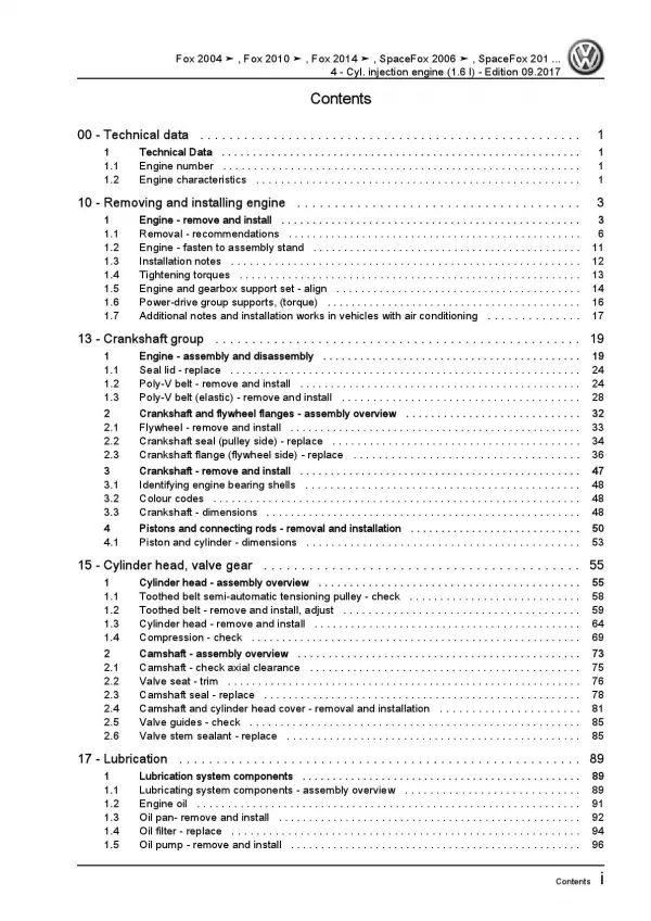 VW Fox 5Z from 2003 4-cyl. 1.6l petrol engines 101 hp repair workshop manual pdf