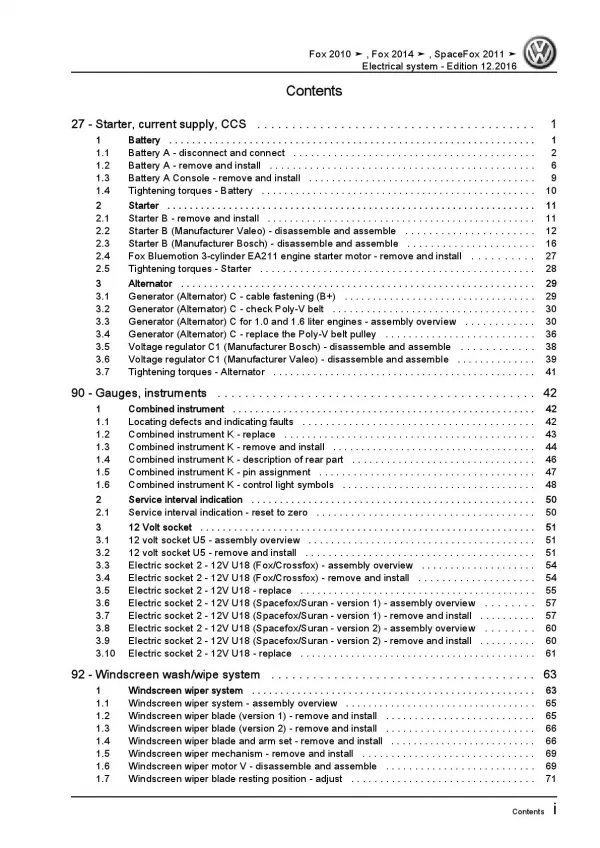 VW Fox type 5Z 2010-2021 electrical system repair workshop manual pdf ebook