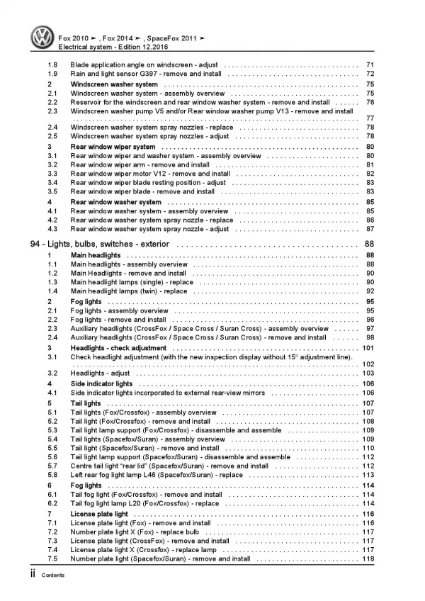 VW Fox type 5Z 2010-2021 electrical system repair workshop manual pdf ebook