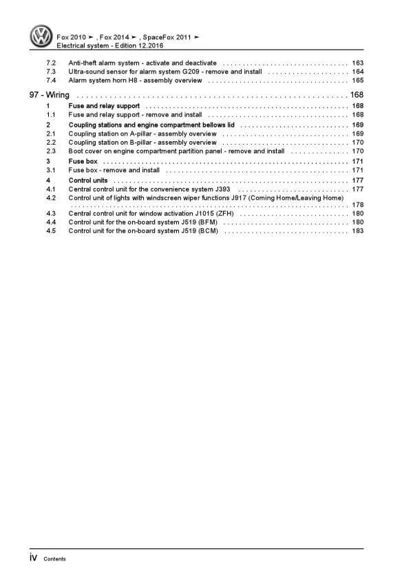 VW Fox type 5Z 2010-2021 electrical system repair workshop manual pdf ebook